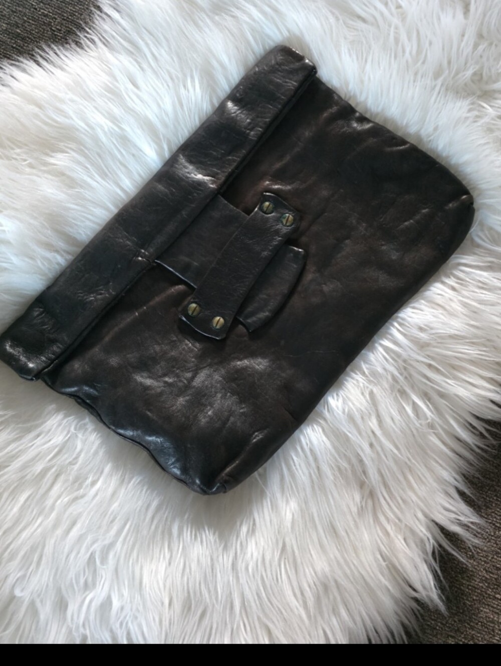 Brown leather envelope clutch  bag purse